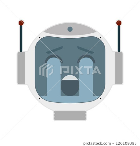 Robot face crying. Vector illustration. Robot face crying. Vector illustration. 120109383