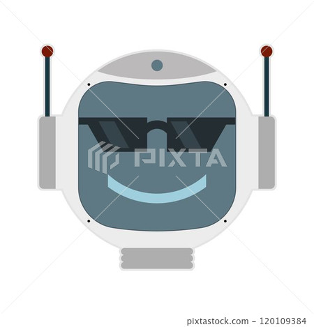 Robot face in black cool glasses. Vector illustration. Robot face in black cool glasses. Vector illustration. 120109384