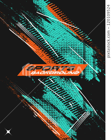 Sport Cover or Poster Design with Blue and Orange Brush Strokes and Halftone Effect. Abstract Background Design in Grunge Style 120109524