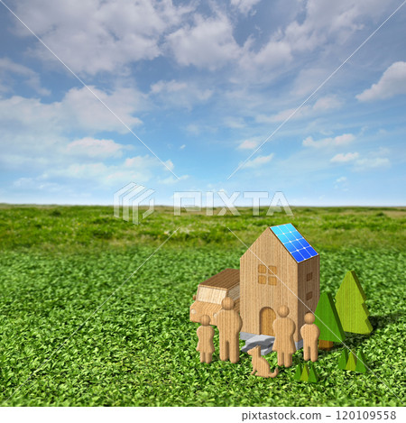 住宅與家庭的微縮模型，新環保生活方式的形象 120109558