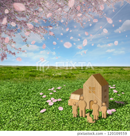 你的家和家人的微縮模型，春天開始的新生活的形象 120109559