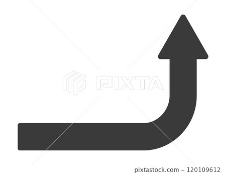 A long arrow icon that bends from side to top at a right angle - A simple image material for a sudden rise or trend 120109612