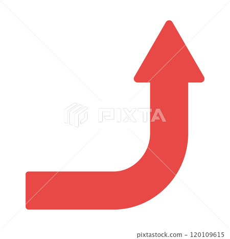 A long arrow icon that bends from side to top at a right angle - A simple image material for a sudden rise or trend 120109615