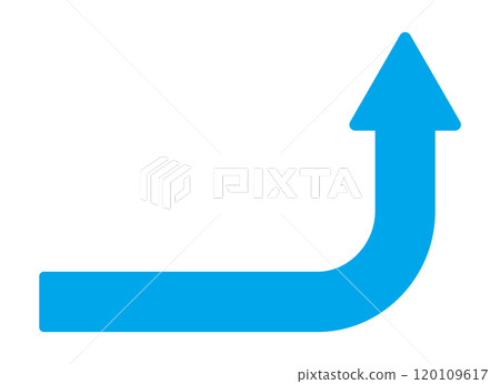 從側面到頂部以直角彎曲的長箭頭圖示 — 用於突然上升或趨勢的簡單圖像材料 120109617