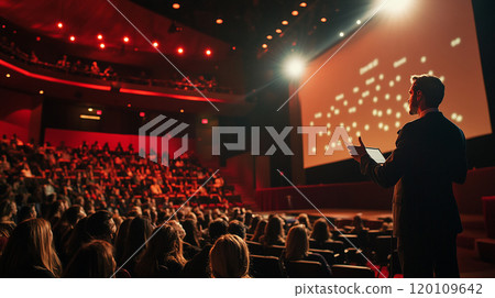 Businessman giving a presentation 120109642