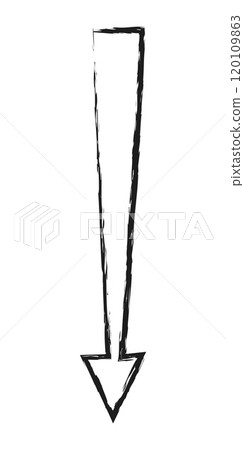 Contour thick arrow down. Hand drawn charcoal arrow. Contour thick arrow down. Hand drawn charcoal arrow. 120109863