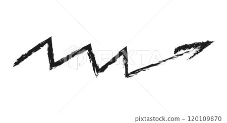 Zigzag arrow to the right. Hand drawn charcoal arrow. Zigzag arrow to the right. Hand drawn charcoal arrow. 120109870