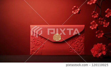 Red paper envelope with golden, representing luck and joy in Chinese tradition 120110025