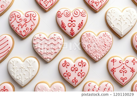 Valentine s Day pattern with heart shaped cookies with pink and white icing 120110029