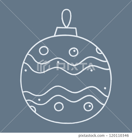 Christmas ball with a pattern of wavy lines and circles. Doodle color clipart illustration. 120110346