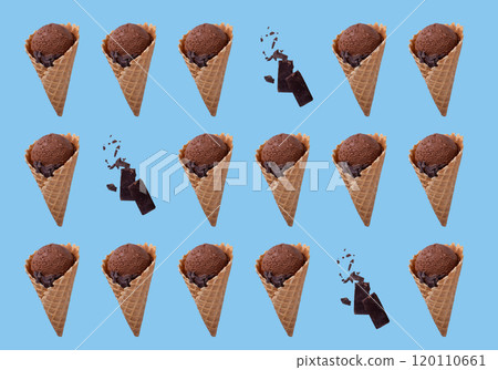 Chocolate cones on vibrant blue background Chocolate cones on vibrant blue background 120110661