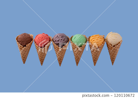 Assorted colorful ice cream cones Assorted colorful ice cream cones 120110672