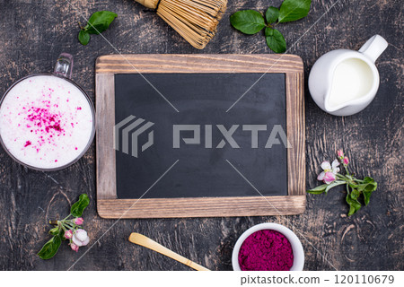 Pink matcha latte with milk 120110679