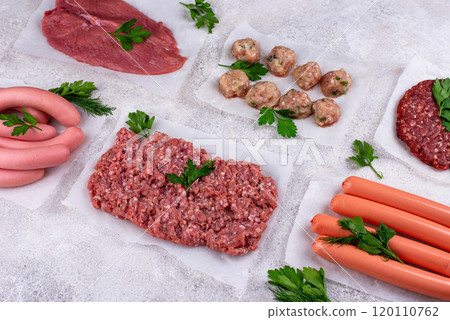 Assortment of different vegan plant based meat 120110762
