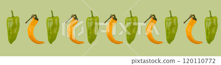 Vibrant pepper pattern on green background Vibrant pepper pattern on green background 120110772