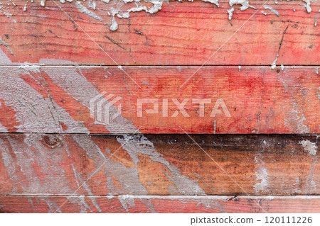 Grungy red wooden wall with concrete spots, background texture 120111226
