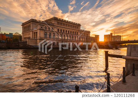 Building of Koenigsberg stock exchange on Pregola river at sunset. Kaliningrad. Russia 120111268