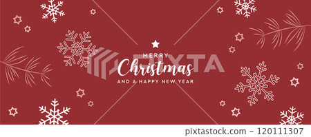 merry christmas greeting card with snowflake fir branches star decoration vector illustration 120111307