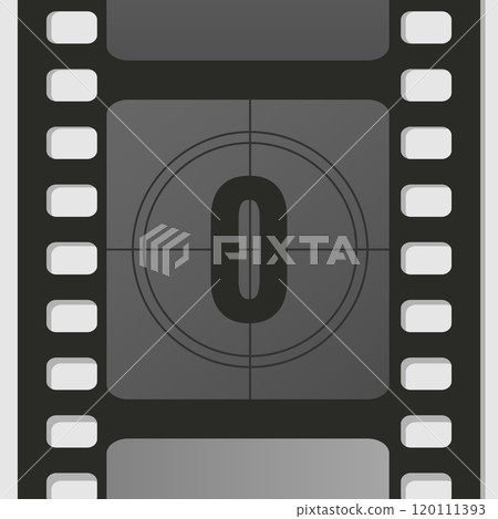 Countdown film strip frame with number zero. Retro cinema movie timer counter. Vector illustration 120111393