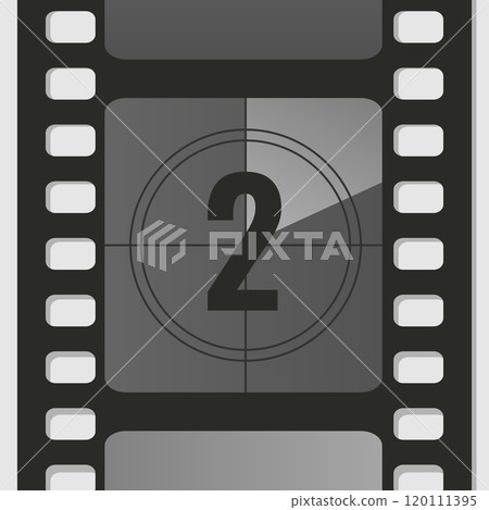 Countdown film strip frame with number two. Retro cinema movie timer counter. Vector illustration Countdown film strip frame with number two. Retro cinema movie timer counter. Vector illustration 120111395