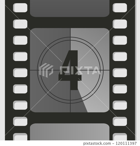 Countdown film strip frame with number four. Retro cinema movie timer counter. Vector illustration 120111397