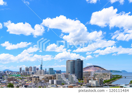 View of Momochihama, Jigyohama, and Fukuoka Tower in Sawara Ward from Tojinmachi and Ohori Park in the summer of 2024 during the day View of Momochihama, Jigyohama, and Fukuoka Tower in Sawara Ward from Tojinmachi and Ohori Park in the summer of 2024 during the day 120111484