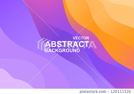 Abstract background with wavy and curvy layered shapes in gradient colors from purple to orange. Decorative wallpaper with vibrant dynamic effect of rippled diagonal line forms. Vector illustration 120111526