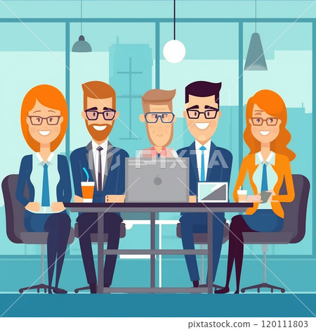 Set of diverse business people. Cute and simple flat cartoon style. 120111803