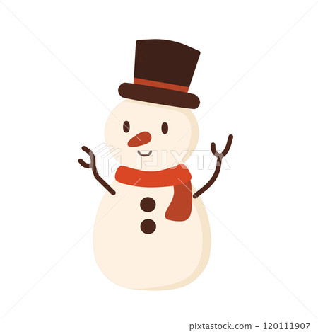Cute smiling snowman wearing a hat 120111907