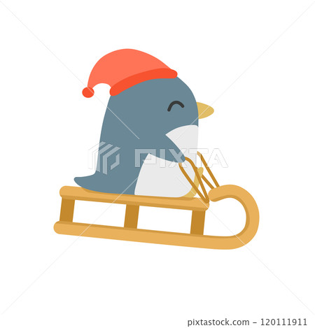 Smiling penguin in hat sledding 120111911