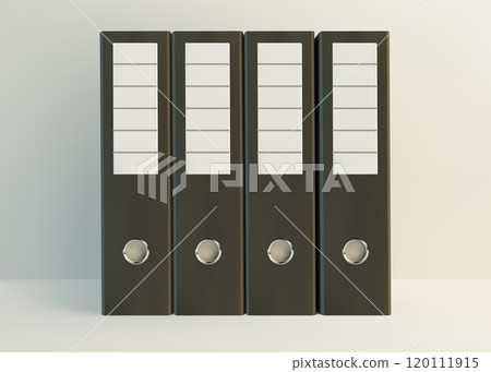 Office file. Document bookkeeping folder. Stacked archive. Minimal business data accounting. Portfolio hardcover binder. Clean financial tree. Notebooks on desk. Vector stationery mockup 120111915