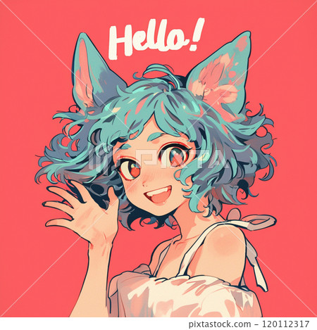 [Letters and Words] Cat-eared girl and the word "Hello!" 120112317