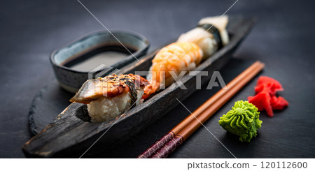 Sushi sashimi set closeup 120112600