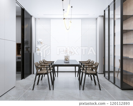 Modern minimalist dining room with elegant interior design for home inspiration 120112893