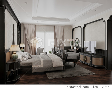 Elegant classic bedroom interior design with luxurious furniture and decor 120112986
