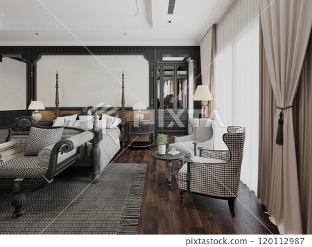 Elegant contemporary bedroom interior design with classic elements Elegant contemporary bedroom interior design with classic elements 120112987