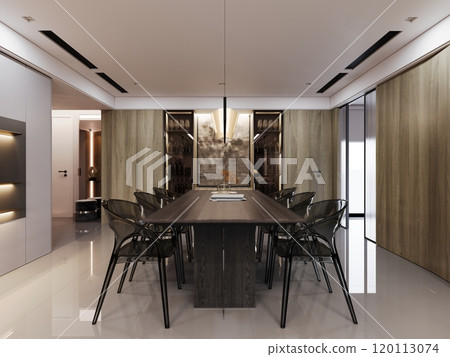 Modern dining room interior with minimalist design and elegant furniture 120113074