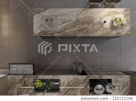 Modern kitchen island with marble finish and elegant decor for contemporary interiors Modern kitchen island with marble finish and elegant decor for contemporary interiors 120113106
