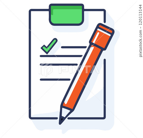 Checklist with a pen and a green clip for organizing tasks in a creative workspace Checklist with a pen and a green clip for organizing tasks in a creative workspace 120113144