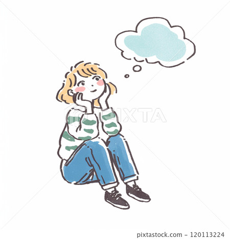 [Speech bubble] A girl sitting and thinking and a speech bubble 120113224