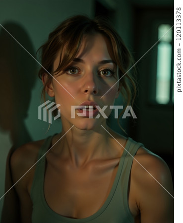 Emotive portrait of a woman in low light for artistic and editorial use Emotive portrait of a woman in low light for artistic and editorial use 120113378