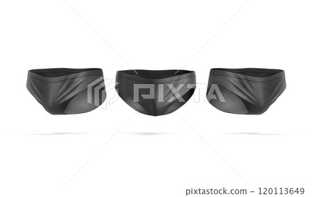 Blank black male swimming briefs mockup, front and side view Blank black male swimming briefs mockup, front and side view 120113649