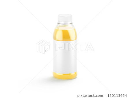 Blank 16 oz plastic pineapple juice bottle with white label mockup 120113654