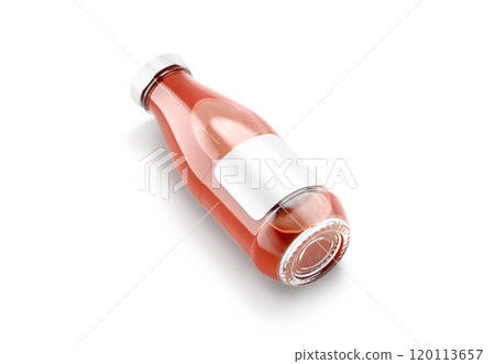 Blank transparent glass tomato juice bottle with white label mockup Blank transparent glass tomato juice bottle with white label mockup 120113657