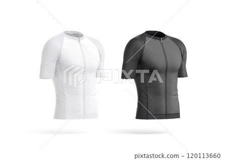 Blank black and white cycling zip jersey mockup, side view 120113660