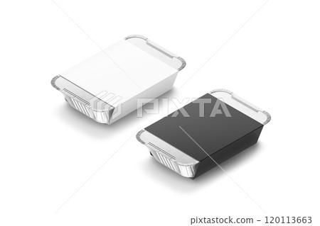 Blank black and white aluminium foil container paper label mockup Blank black and white aluminium foil container paper label mockup 120113663