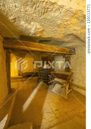 Wine cellar in Breze Castle (Chateau de Breze), Pays de la Loire, France 120113771