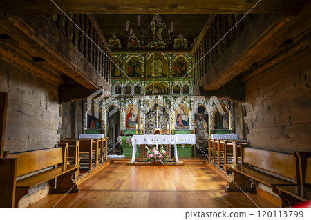 Interior of Greek Catholic Church, Olchowiec, Magurski Park Narodowy, Lesser Poland Voivodeship, Poland Interior of Greek Catholic Church, Olchowiec, Magurski Park Narodowy, Lesser Poland Voivodeship, Poland 120113799