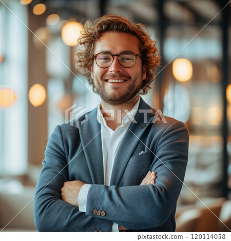 Portrait of a European businessman 25-40 years against the background of an office Portrait of a European businessman 25-40 years against the background of an office 120114058