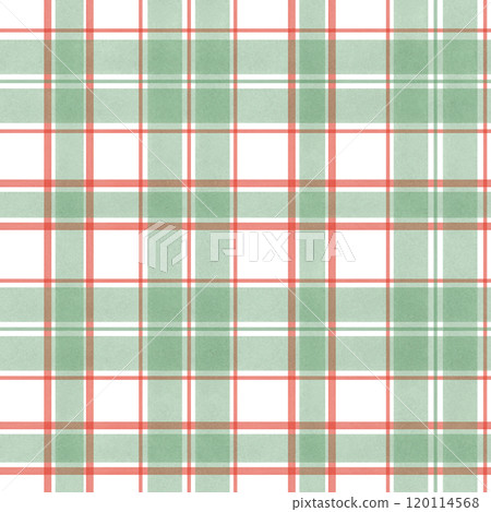 Classical watercolor plaid ornate with narrow red and wide green vertical and horizontal stripes seamless checkered pattern . Hand painted brush stroke illustration. For holiday textile, canvas Classical watercolor plaid ornate with narrow red and wide green vertical and horizontal stripes seamless checkered pattern . Hand painted brush stroke illustration. For holiday textile, canvas 120114568